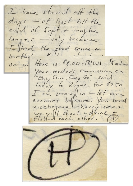 Hunter S. Thompson Autograph Letter Signed -- ''...we will shoot & drink & flatter each other...''